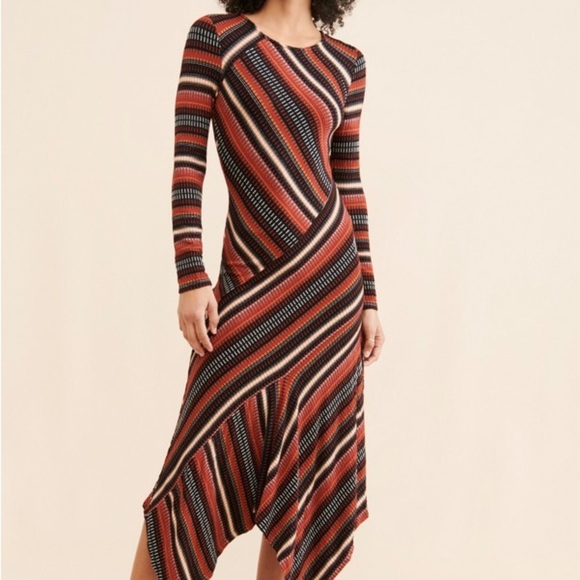 Anthropologie Maeve long sleeve multi stripe knit midi dress - size Medium (M) - Picture 1 of 8